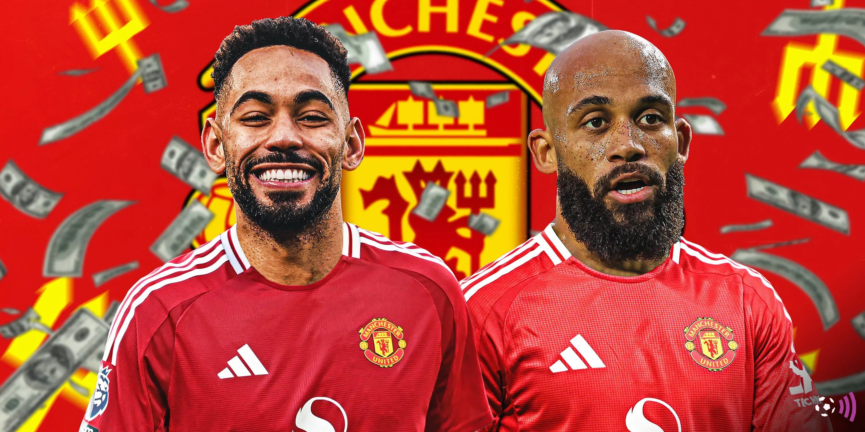 Hình ảnh ghép hai mục tiêu chuyển nhượng tiềm năng của Manchester United: Matheus Cunha (Wolves) và Bryan Mbeumo (Brentford).