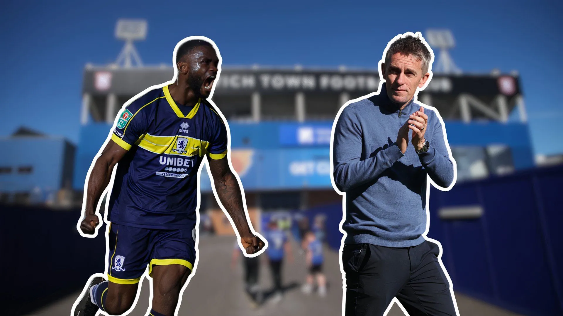 Tiền đạo Emmanuel Latte Lath thời còn thi đấu cho Middlesbrough và HLV Kieran McKenna của Ipswich Town