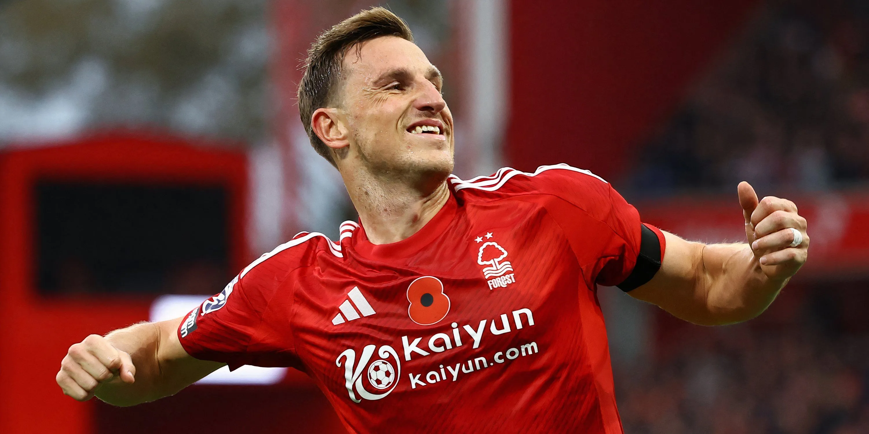 Tiền đạo Chris Wood của Nottingham Forest ăn mừng bàn thắng, phong độ cao đầu mùa